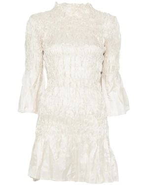 GONGDID DESIGN Pleated Bell-Sleeve Mini Dress - White