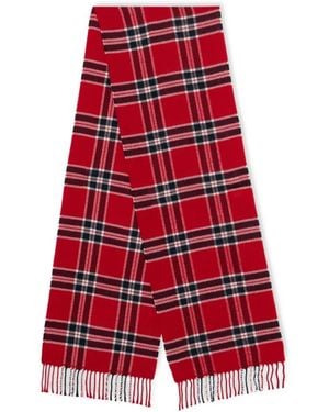 Brooks Brothers Plaid Fringed Wool Scarf - Red