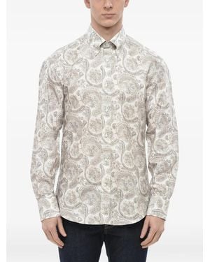 Brunello Cucinelli Paisley-Print Button-Down Cotton Shirt - White