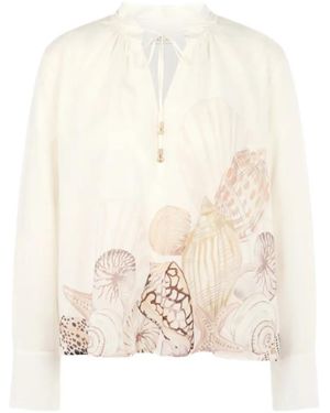 Marc Cain Seashell-Print Tie-Neck Blouse - White