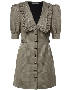 Alessandra Rich Ruffled-Detail Checked Mini Dress - Grey