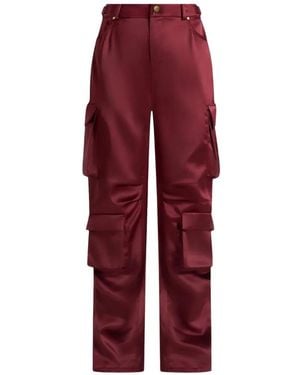 Manière De Voir Emilie High-Waisted Satin Wine Cargo Pants - Red
