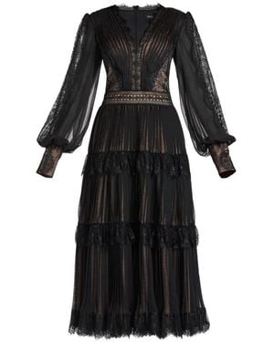 Tadashi Shoji Lace-Panelled Pleated Midi Dress - Black