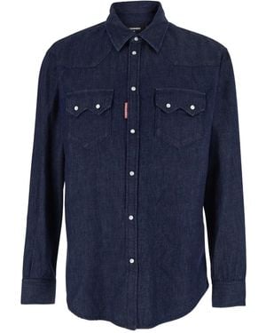 DSquared² Shirt With Classic Collar And Two Front Patch Pockets With Buttons - Blue