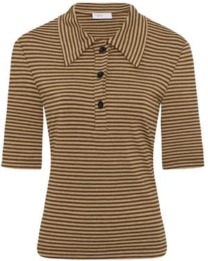 Rosetta Getty Striped Short-Sleeve Polo Top - Brown