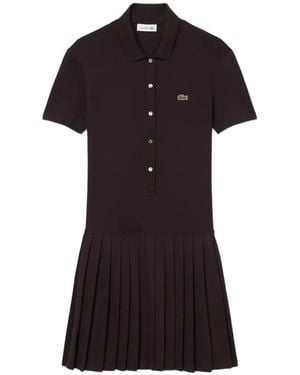Lacoste Pleated-Skirt Polo-Collar Mini Dress - Black