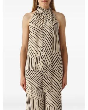 PT Torino Abstract-Print Halterneck Top - Natural