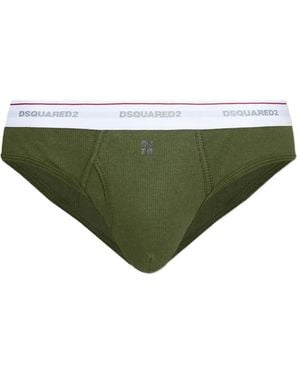 DSquared² Upside Down Logo-Waistband Ribbed Briefs - Green