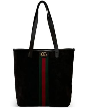 Gucci Gestreifter Tote Bag Aus Wildleder - Schwarz