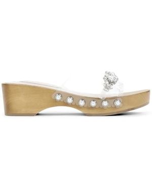 Simone Rocha Embellished Scalloped Wooden Clog Sandals - Natural
