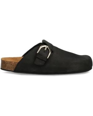 Alohas Buckle-Fastening Leather Slides - Black