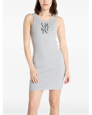 Calvin Klein Graphic-Logo Sleeveless Dress - Grey