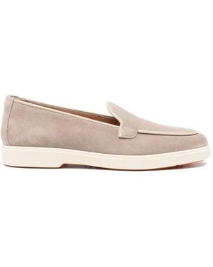 Santoni Debora Suede-Finish Almond-Toe Loafers - Natural