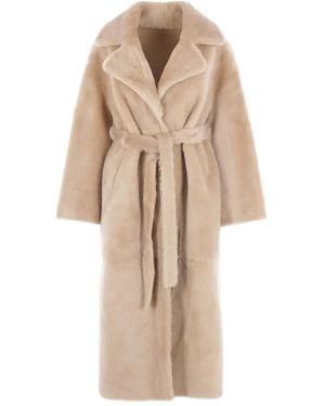 Arma Belted Shearling Coat - Natural