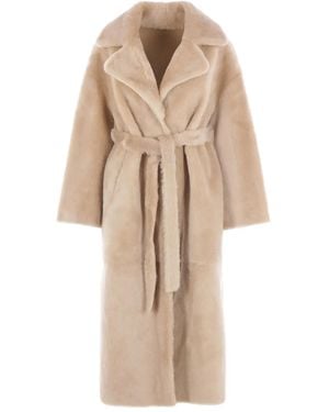 Arma Belted Shearling Coat - Natural