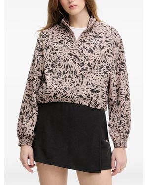 PUMA Leopard-Print Quarter-Zip Sweatshirt - Gray