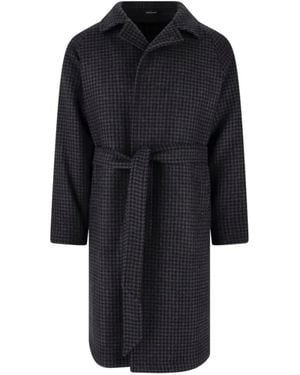 Tagliatore Salomon Houndstooth-Pattern Belted Coat - Black