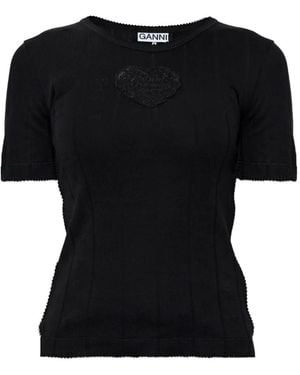Ganni Top With A Patch - Black