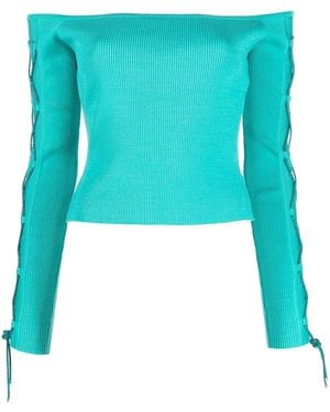 GIUSEPPE DI MORABITO Off-Shoulder Lace-Up Top - Blue