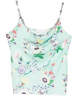 Rabanne Chain-Detail Cowl-Neck Floral-Print Top - Blue