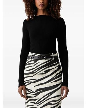 Patrizia Pepe Ribbed-Knit Boat-Neck Jumper - Black