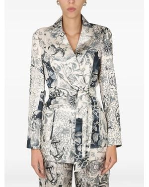 Etro Floral Print Belted Jacket - Grey