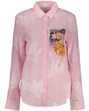 Desigual Floral-Print Striped Shirt - Pink
