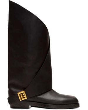 Balmain Twist Square-Toe Leather Boots - Black
