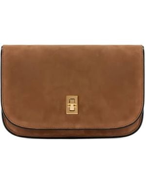 Elisabetta Franchi Chain-Strap Suede Cross Body Bag - Brown