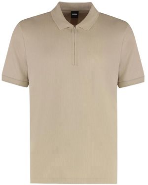 BOSS Ribbed Zip-Neck Polo Shirt - Natural