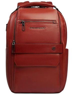 Piquadro Sac À Dos En Cuir Grainé - Red
