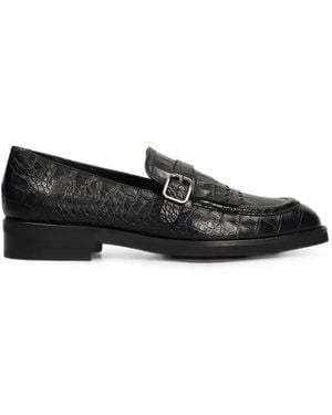 Pedro Miralles Fringed Crocodile-Effect Loafers - Black