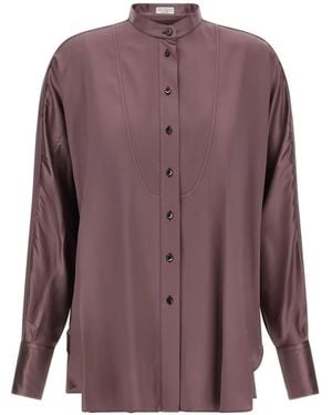 Brunello Cucinelli Silk-Satin Shirt - Purple