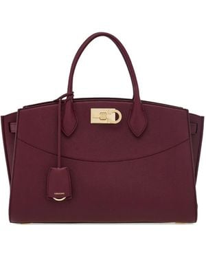 Ferragamo Large Studio Leather Tote Bag - Purple