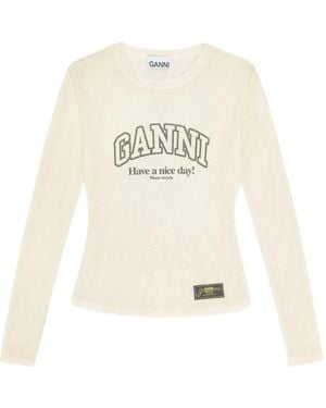Ganni Top con logo estampado - Blanco