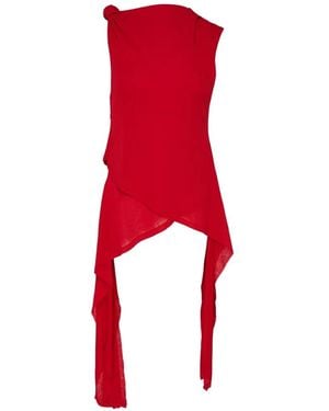 Ganni Knot-Detail Asymmetric Tank Top - Red