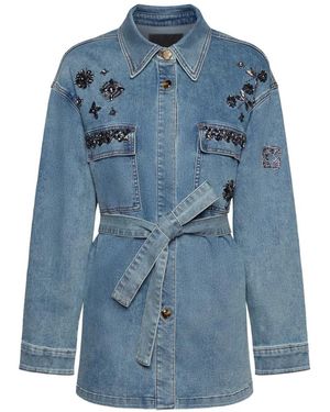 Elena Miro Apliqués Embellished Denim Jacket - Blue