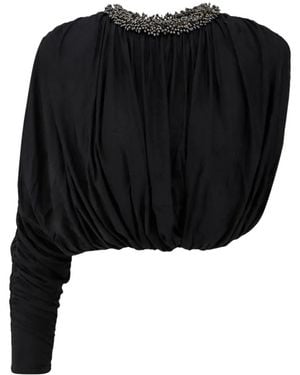 Self-Portrait Sequin-Embellished Neckline Crop Top - Black