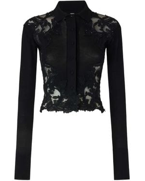 Ermanno Scervino Camisa De Lana Con Encaje Bordado - Negro
