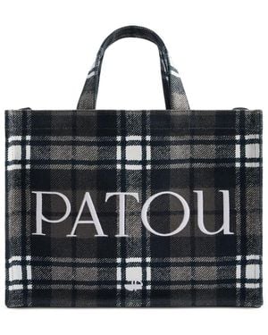 Patou Medium Check Logo-Print Tote Bag - Black