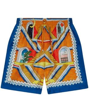 CASABLANCA Escalier Infini Silk Shorts - Blue