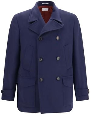 Brunello Cucinelli Double-Breasted Wool Coat - Blue
