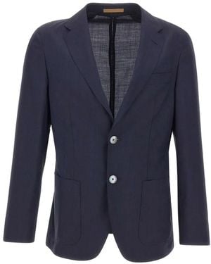 BOSS Single-Breasted Seersucker Blazer - Blue