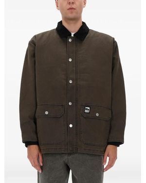 Obey Corduroy-Collar Logo-Patch Jacket - Brown
