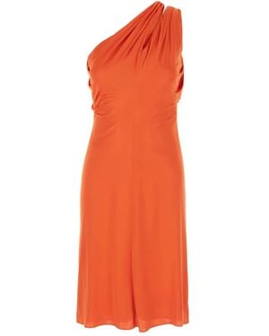 Versace One-Shoulder Draped Midi Dress - Orange