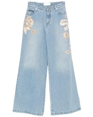 ERMANNO FIRENZE Jean Ample À Fleurs Brodées - Blue