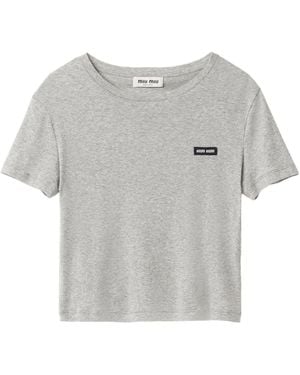 Miu Miu Cotton Logo T-Shirt - Gray