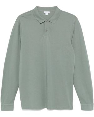 Sunspel Long-Sleeve Piqué Polo Shirt - Green
