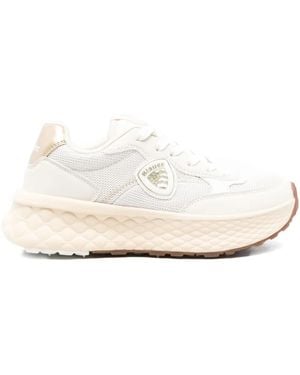 Blauer Sneakers mit Logo-Patch - Weiß