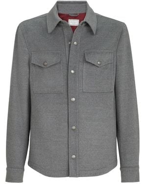 Brunello Cucinelli Lightweight Virgin Wool Cloth Shirt-Style Outerwear Jacket - Gray